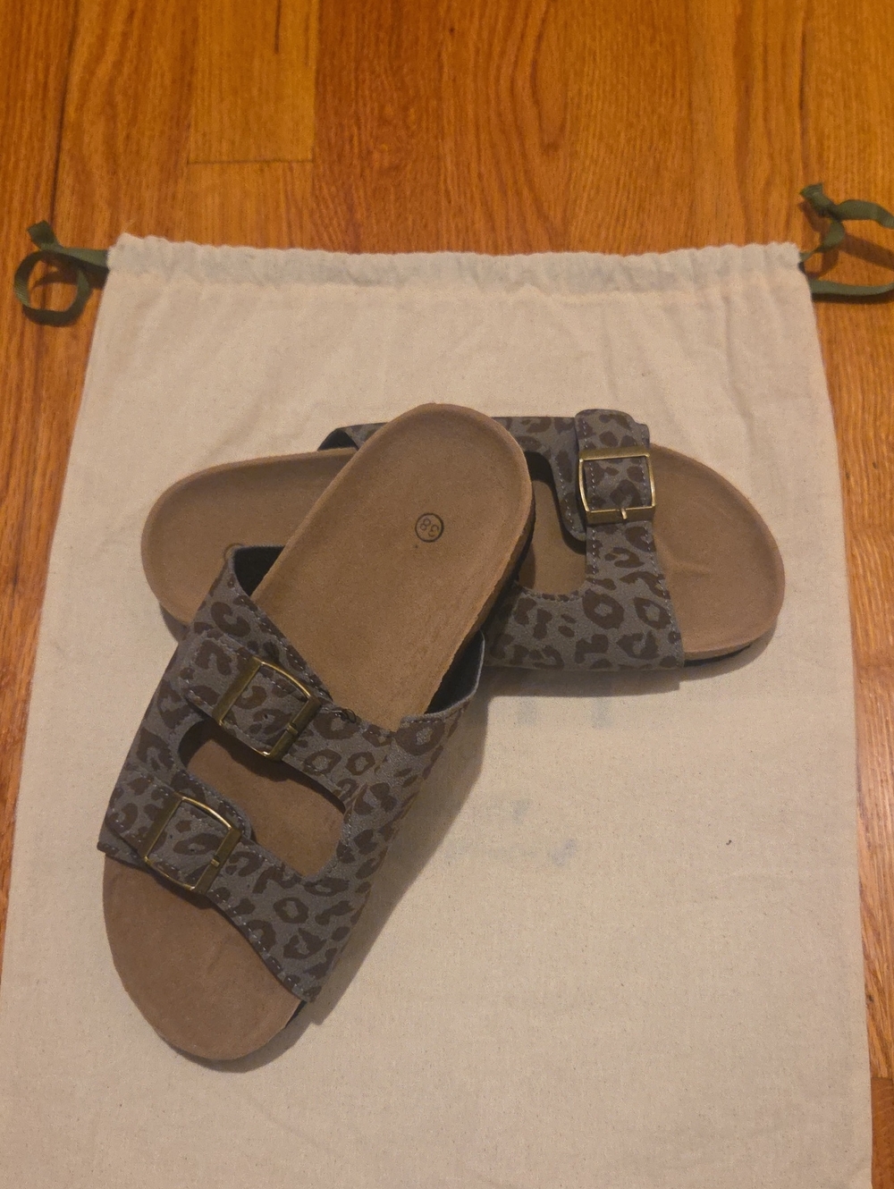 Women's Leopard-Print Double Buckle Slide Sandals - Brown